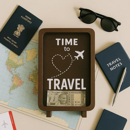 DreamVault: Wooden Travel Fund Savings Box with Count, Decorative Suitcase Piggy Bank for Vacation Goals, Coins & Notes, Perfect Gift for Kids & Adults