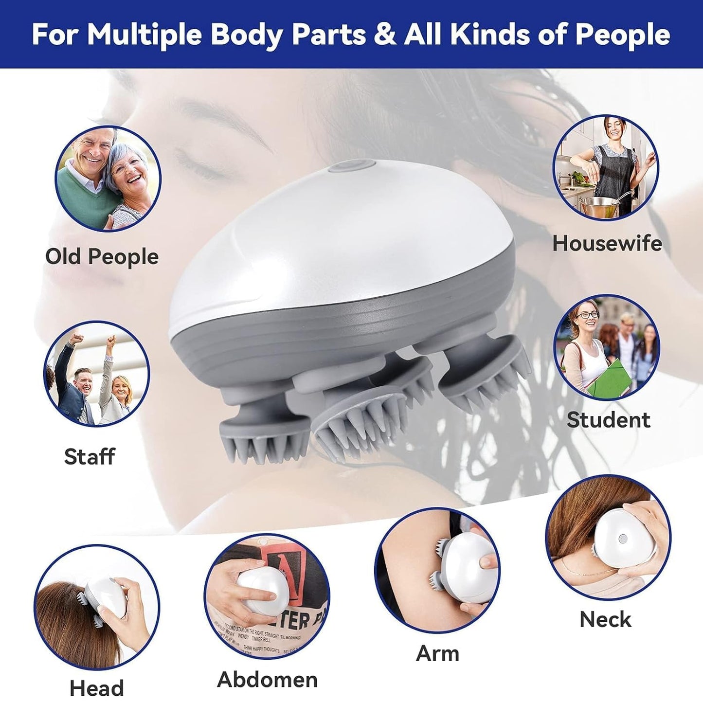 Relivo: Portable 3-Speed Scalp Massager with 96 Kneading Nodes, Handheld Head Massager for Relaxation, Stress Relief & Hair Growth Support