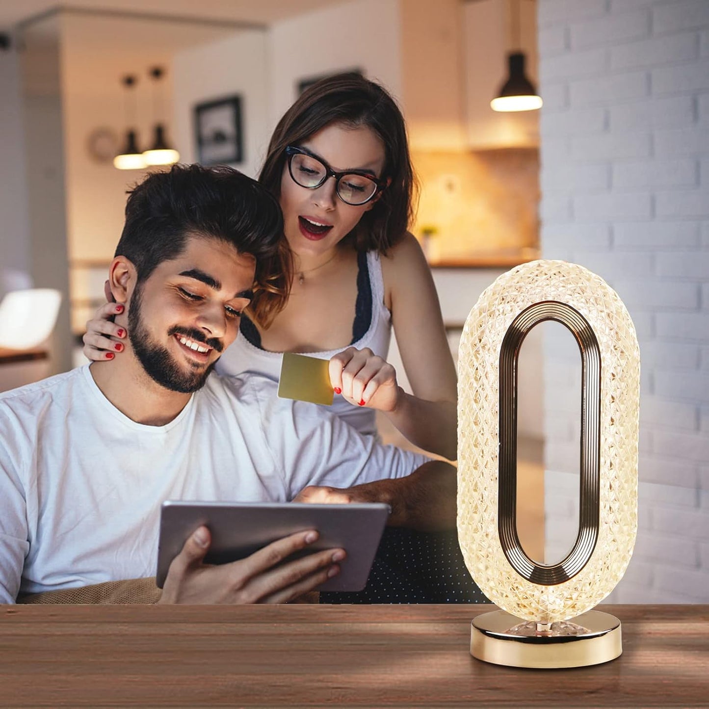Crysta: Dimmable Touch Control Crystal Table Lamp with USB Rechargeable LED & Elegant Oval Design for Home, Bedroom & Décor