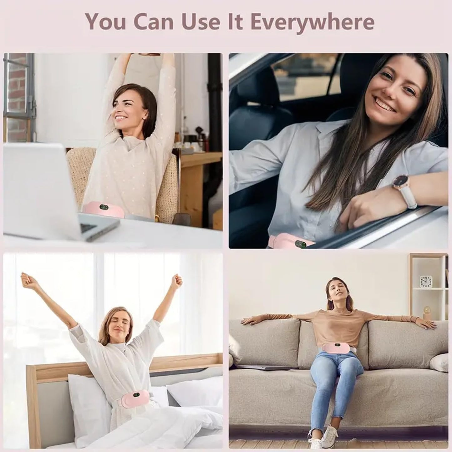HeatEase: Portable Cordless Menstrual Heating Pad & Massage Belt with Adjustable Heat & Vibration for Period Pain Relief