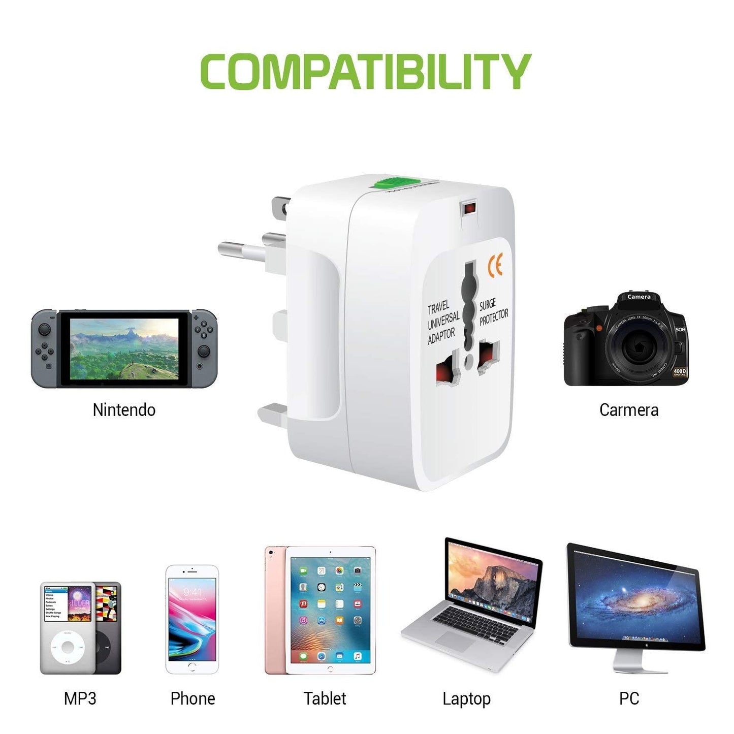 PluGo: Universal Travel Adapter with USB, All-in-One International Plug Adapter for Charging & Appliances Compact Worldwide Adapter for Travel
