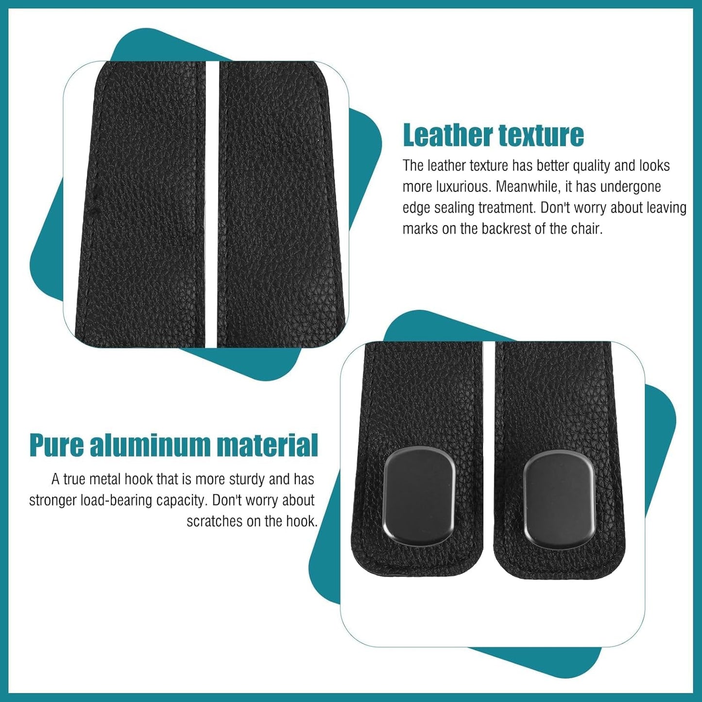 Hooksy: Universal Leather Car Headrest Hooks, Car Seat Back Organizer Hanger for Handbags, Purses, Shopping Bags, Backpacks & Accessories (Pack of 2)