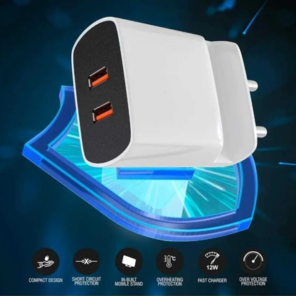 Zapoo: Dual-Port Fast Charging Adapter, QC 3.0 USB Charger with Mobile Stand & 3.8A Output with 1Pc High-Speed Charging Cable