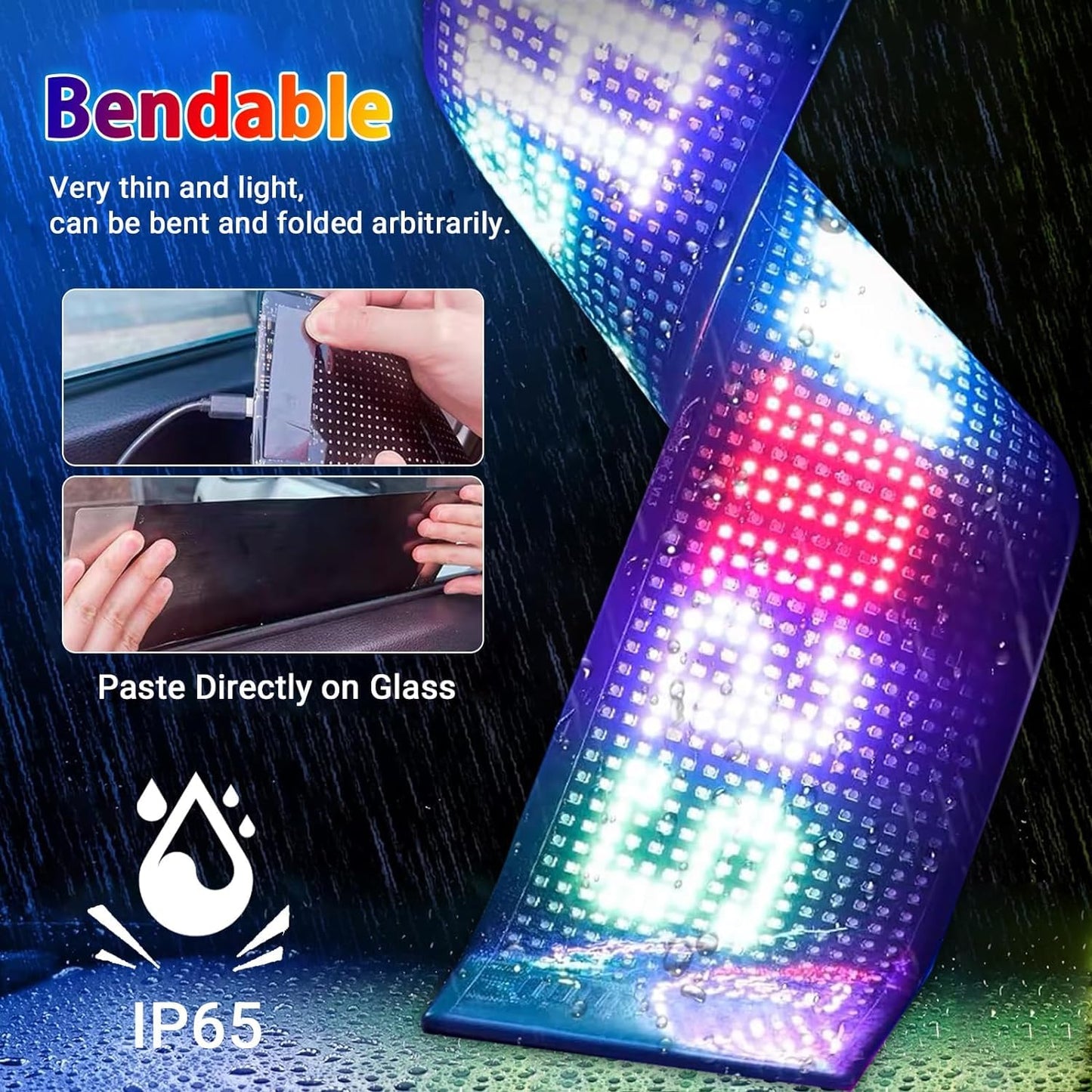 Pixy: RGB LED Matrix Display Panel with App & Remote Control, Flexible Pixel Sign Board for Cars, Rooms, Offices & Custom Scrolling Messages (7" × 3")