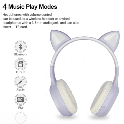 PurrStar: Cat Ear Bluetooth Headphones with LED Lights & Mic, Wireless Over-Ear Headphones, Cute Kitty Design for Music & Gaming (Assorted)