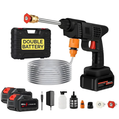 PowerJet: Cordless 48V High-Pressure Car Washer with 12,000mAh Dual Battery, Adjustable Nozzle & 5M Hose for Bike & Car Cleaning