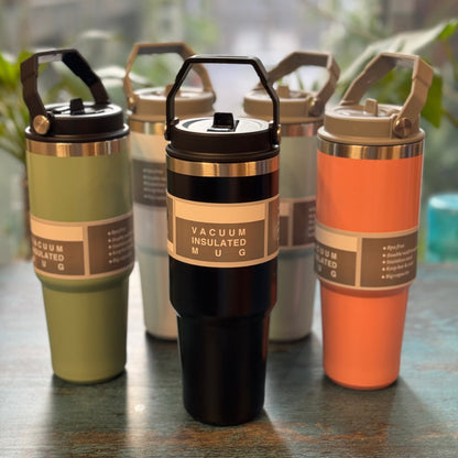 Stan: 900ml Leakproof & Insulated Stainless Steel Tumbler with Handle, Straw & Double-Wall Design for Hot & Cold Drinks