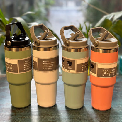 Stan: 900ml Leakproof & Insulated Stainless Steel Tumbler with Handle, Straw & Double-Wall Design for Hot & Cold Drinks