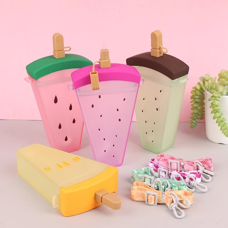 FruitChill: Aesthetic Watermelon Sipper Bottle with Straw & Adjustable Strap – Portable & BPA-Free for Travel & Daily Use