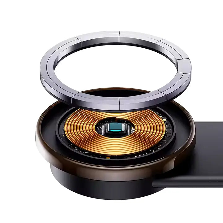 Magnum: Sleek Memory Metal 15W MagSafe Wireless Car Charger & Magnetic Phone Holder with Ultra-Strong Grip, Flexible Aluminum Bendable Arm & Dashboard Mount