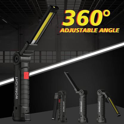 WorkLight: Rechargeable LED Work Light with Magnetic Base & 360° Folding Design, 5 Lighting Modes, Hook & Portable Torch for Car Repair, Camping & Emergency Use