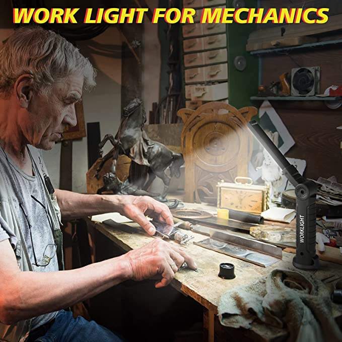 WorkLight: Rechargeable LED Work Light with Magnetic Base & 360° Folding Design, 5 Lighting Modes, Hook & Portable Torch for Car Repair, Camping & Emergency Use