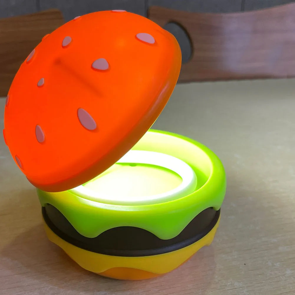 Borgir: Quirky Decor Burger Shaped Folding LED Table Lamp USB-C Rechargeable Cute Design Night Light