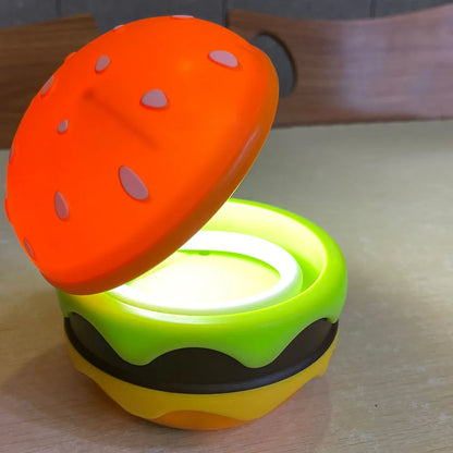 Borgir: Quirky Decor Burger Shaped Folding LED Table Lamp USB-C Rechargeable Cute Design Night Light