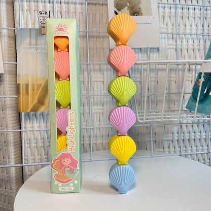 Shelly: 5-Color Stackable Sea-Shell Highlighters (Set of 6) – Fun & Colorful Markers for Kids & Journaling