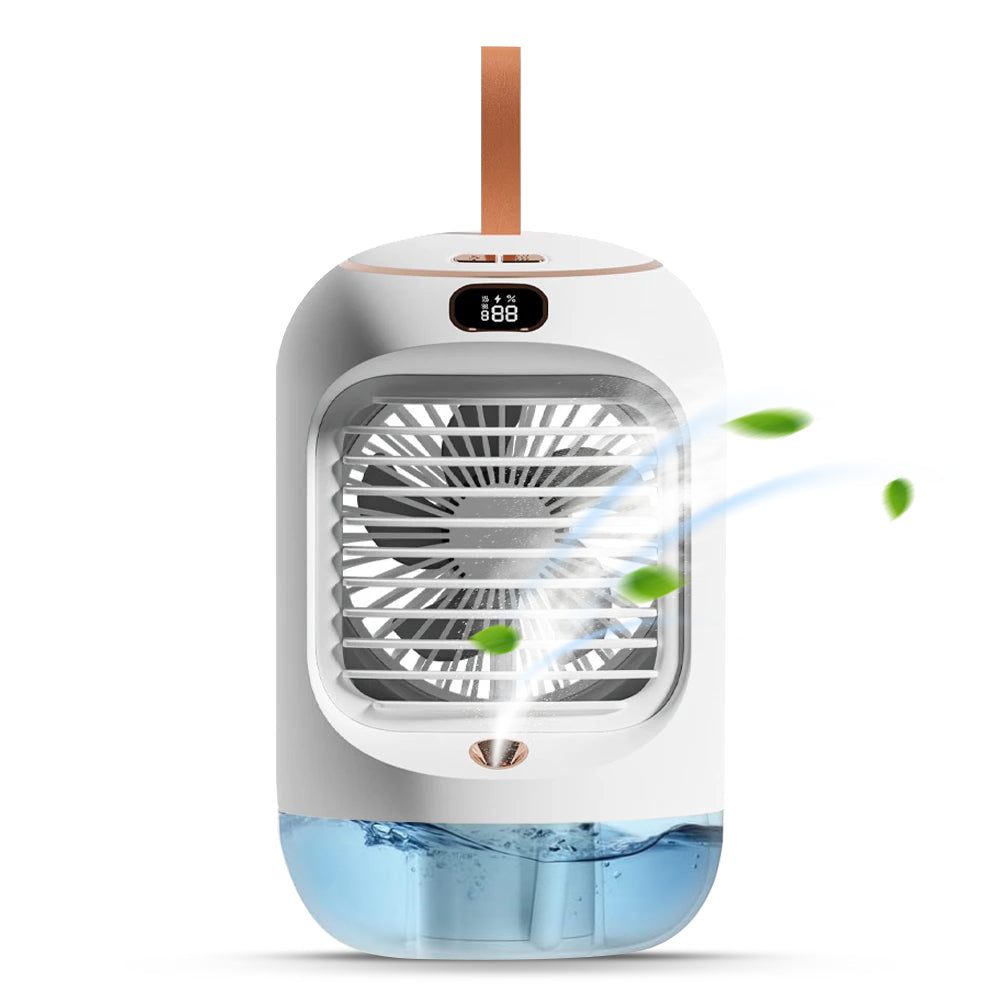 CoolMate: Premium Quality Portable Cooling Fan & Humidifier, 3 Speeds, 280ml Mist, Night Light, 90° Rotation, USB Rechargeable (3600mAh) for Personal Cooling.