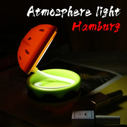 Borgir: Quirky Decor Burger Shaped Folding LED Table Lamp USB-C Rechargeable Cute Design Night Light