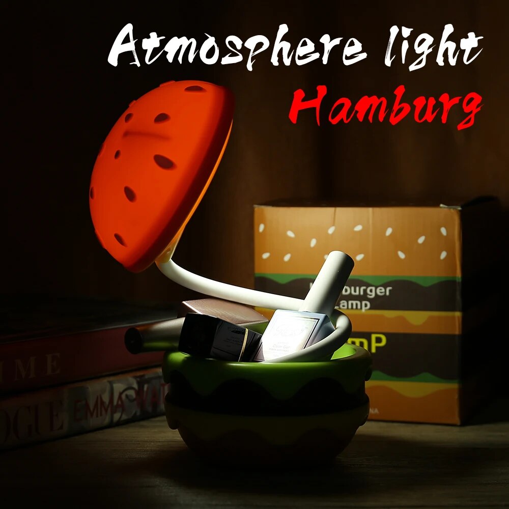 Borgir: Quirky Decor Burger Shaped Folding LED Table Lamp USB-C Rechargeable Cute Design Night Light
