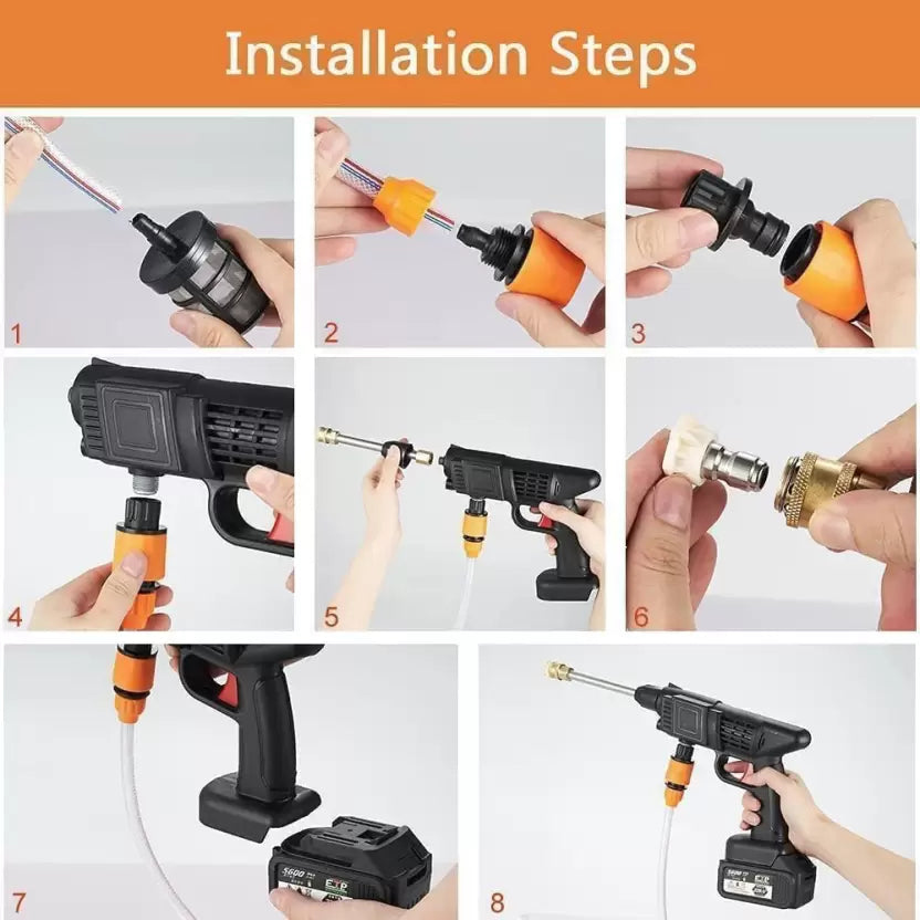 PowerJet: Cordless 48V High-Pressure Car Washer with 12,000mAh Dual Battery, Adjustable Nozzle & 5M Hose for Bike & Car Cleaning