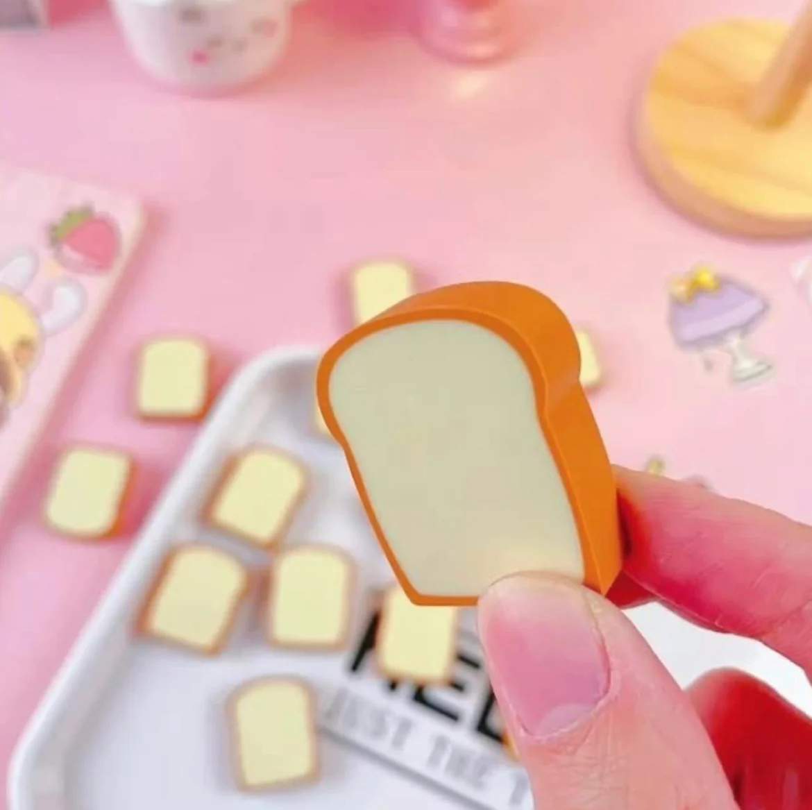 Loaf: 4-Piece Toast Bread Eraser Set – Cute & Fun Stationery for Students & Office Use (Pack of 3)