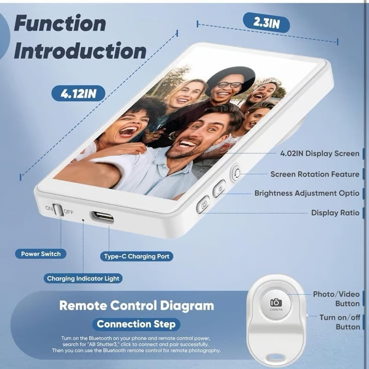 Camio: Magnetic Wireless Selfie Monitor & Rear Camera Preview Screen with 1080P Recording for iPhone & Android, Vlogging, TikTok & Live Streaming