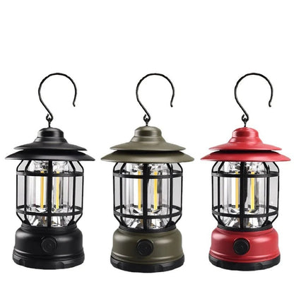 Lantern: Portable Retro Camping Lamp with Knob Adjustable LED, Type-C Charging & Waterproof Design for Outdoor & Emergency Use
