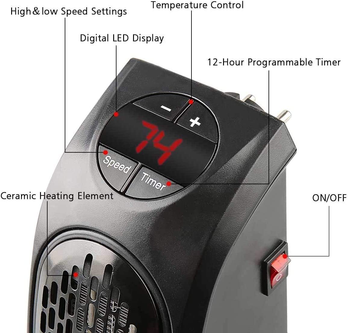 Roomie: Portable 400W Wall Socket Heater with LED Display & Adjustable Temperature Control for Home & Office