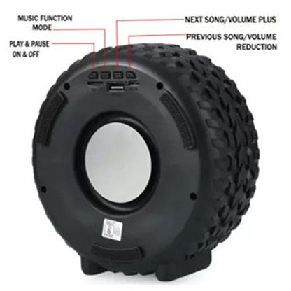 Tyro: Tyre-Shaped Wireless Bluetooth Speaker with Deep Bass, 10W Stereo Sound, 12-Hour Playtime, AUX/TF/USB Support & Portable Car-Inspired Design
